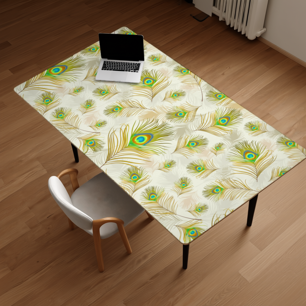Elegant Peacock Feathers and Exotic Nature Seamless Pattern Desk Pad