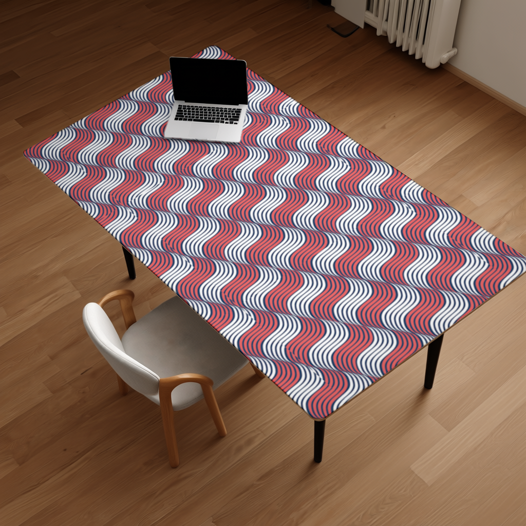 Red and Navy Wavy Line Pattern Desk Pad