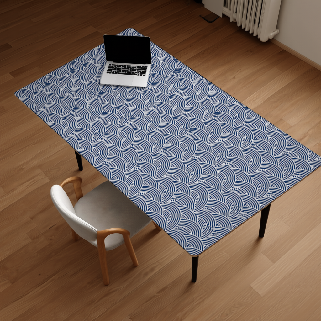 Navy and White Semi Circle Geometric Pattern 