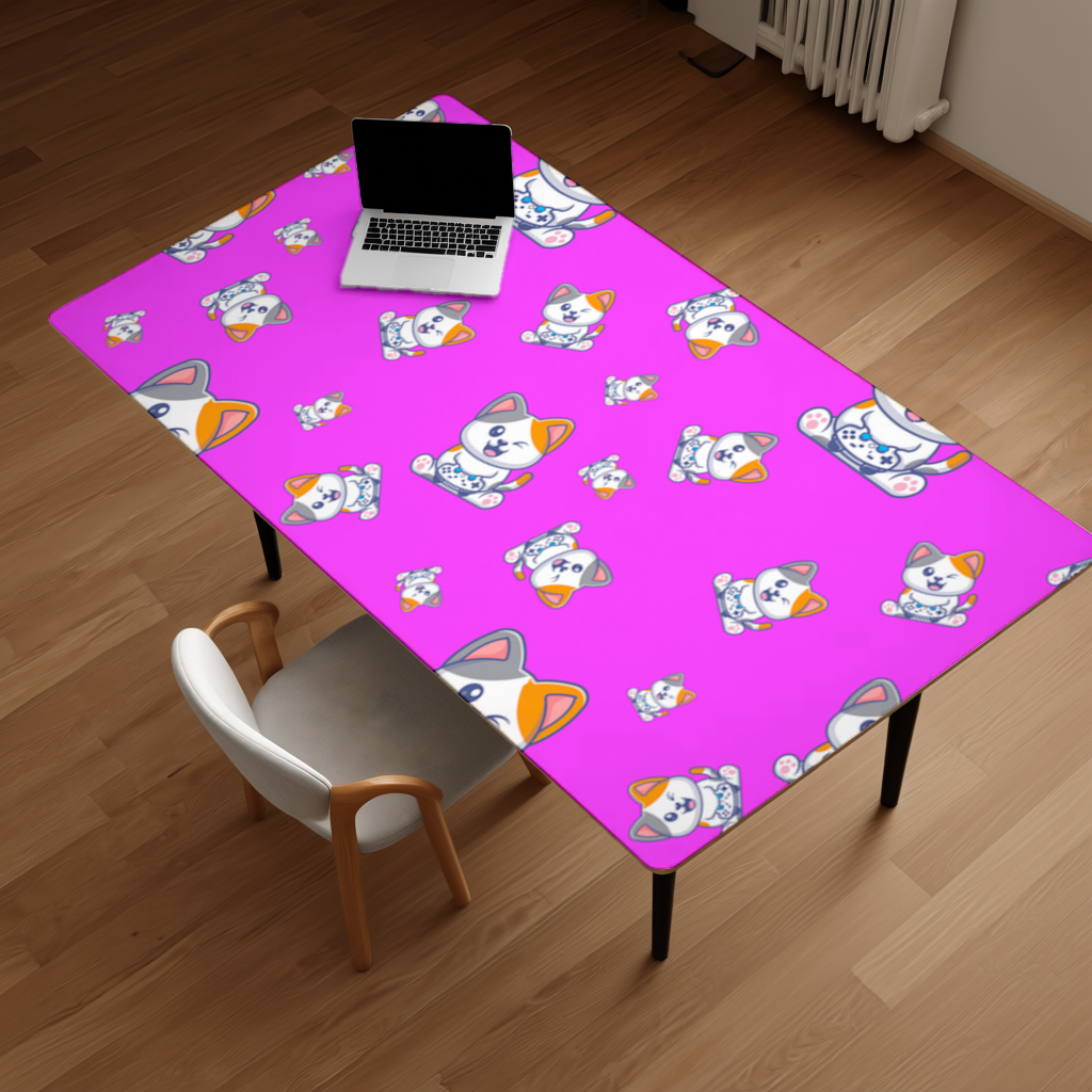 Cute Cartoon Cat Pattern on Pink Background Desk Pad