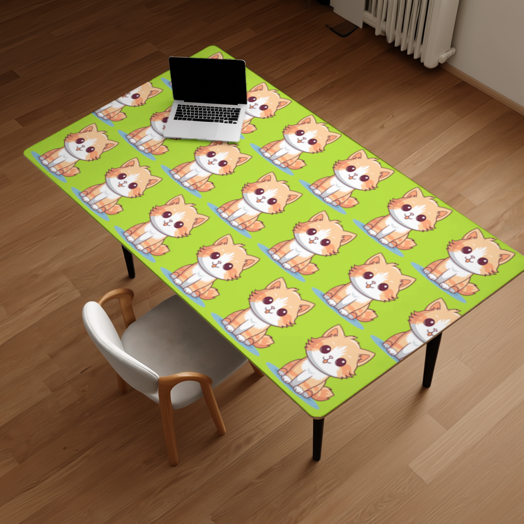Cute Orange Cat Illustration Desk Pad