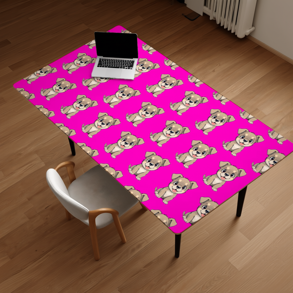 Cute Dog Illustration on Pink Background Desk Pad