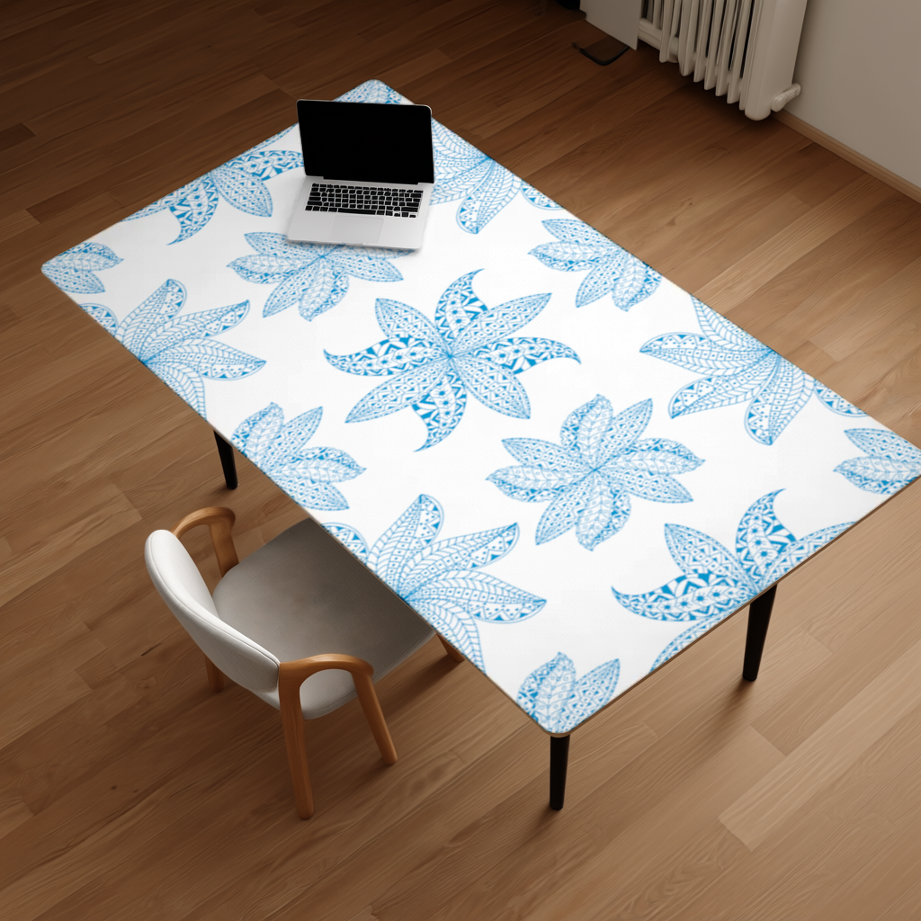 Blue Mandala Floral and Leaf Zentangle Pattern Desk Pad