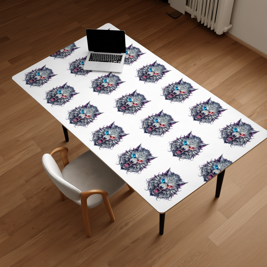 Öfkeli Kurt Başı İllüstrasyonu İki Renkli Gözlü, Vahşi Kurt Masa Matı