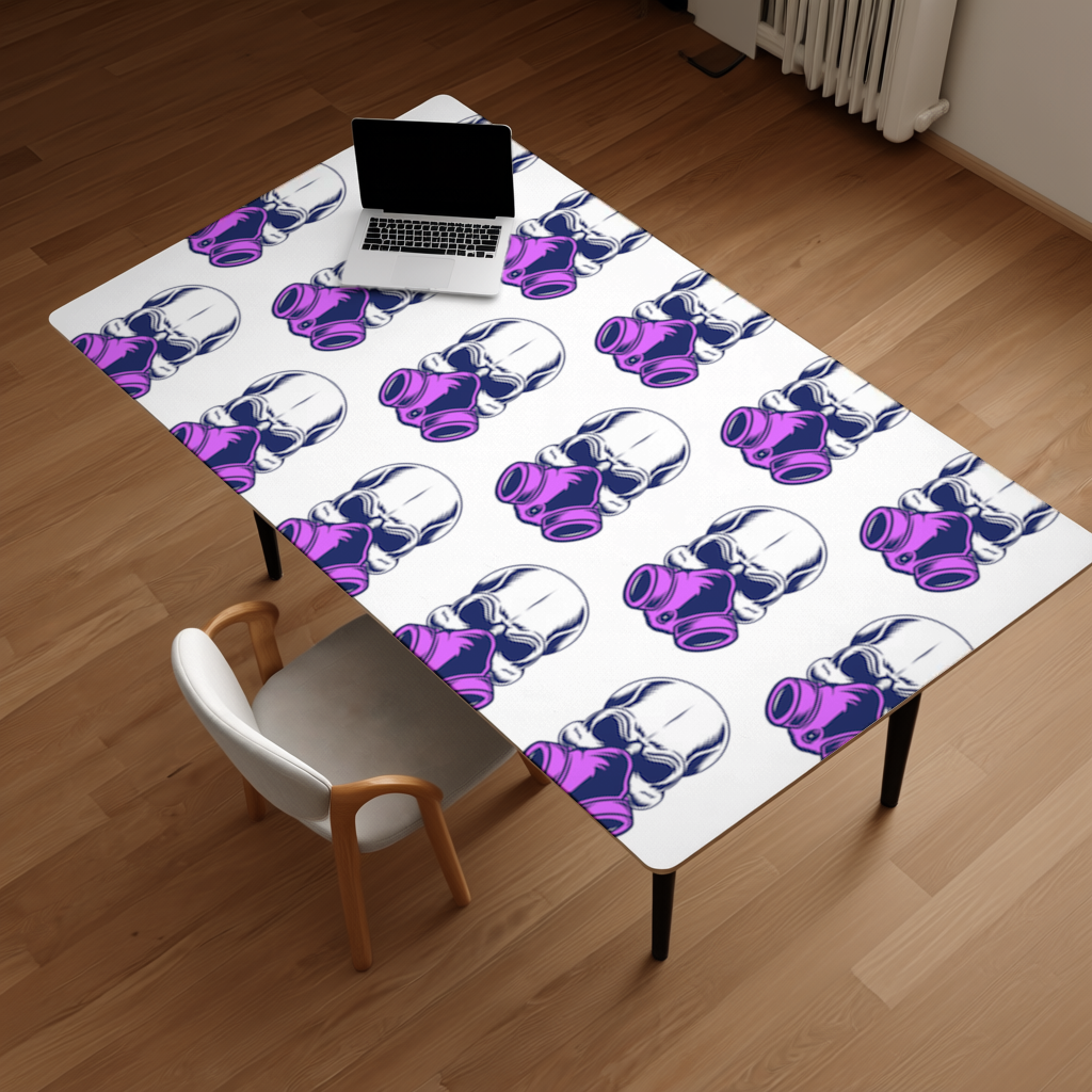 Skull with Gas Mask Illustration Modern and Edgy Design Desk Pad