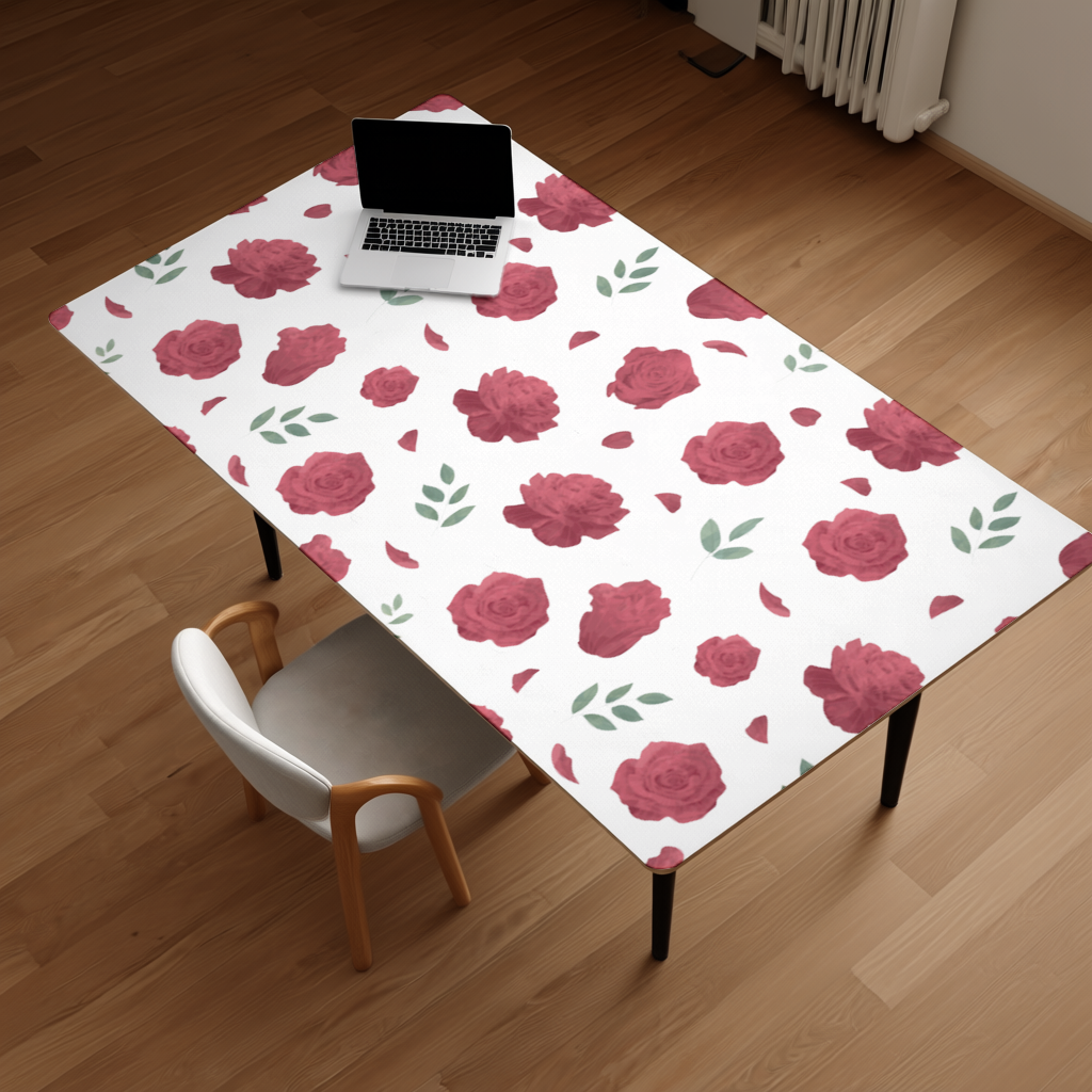 Red Rose and Leaf Romantic Seamless Pattern Desk Pad