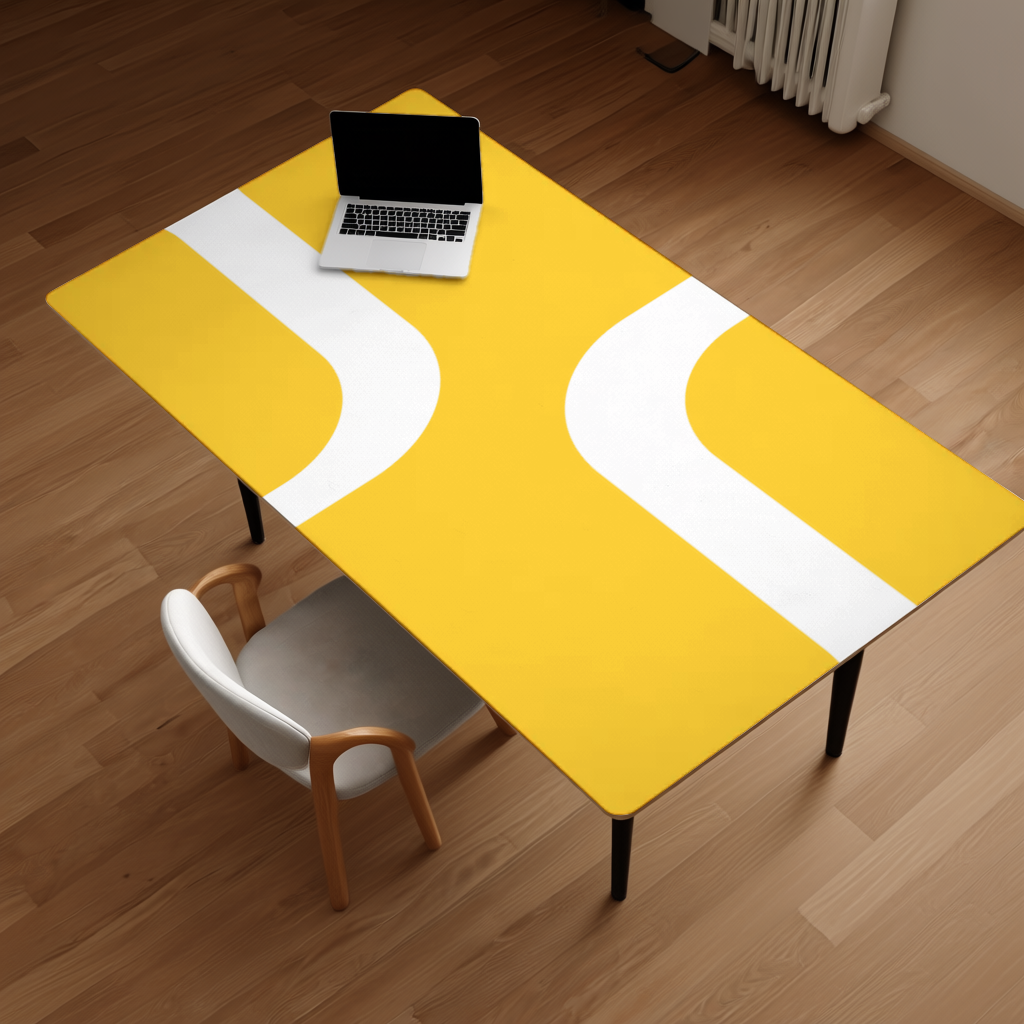 Yellow Geometric Labyrinth and Modern Abstract Pattern Desk Pad