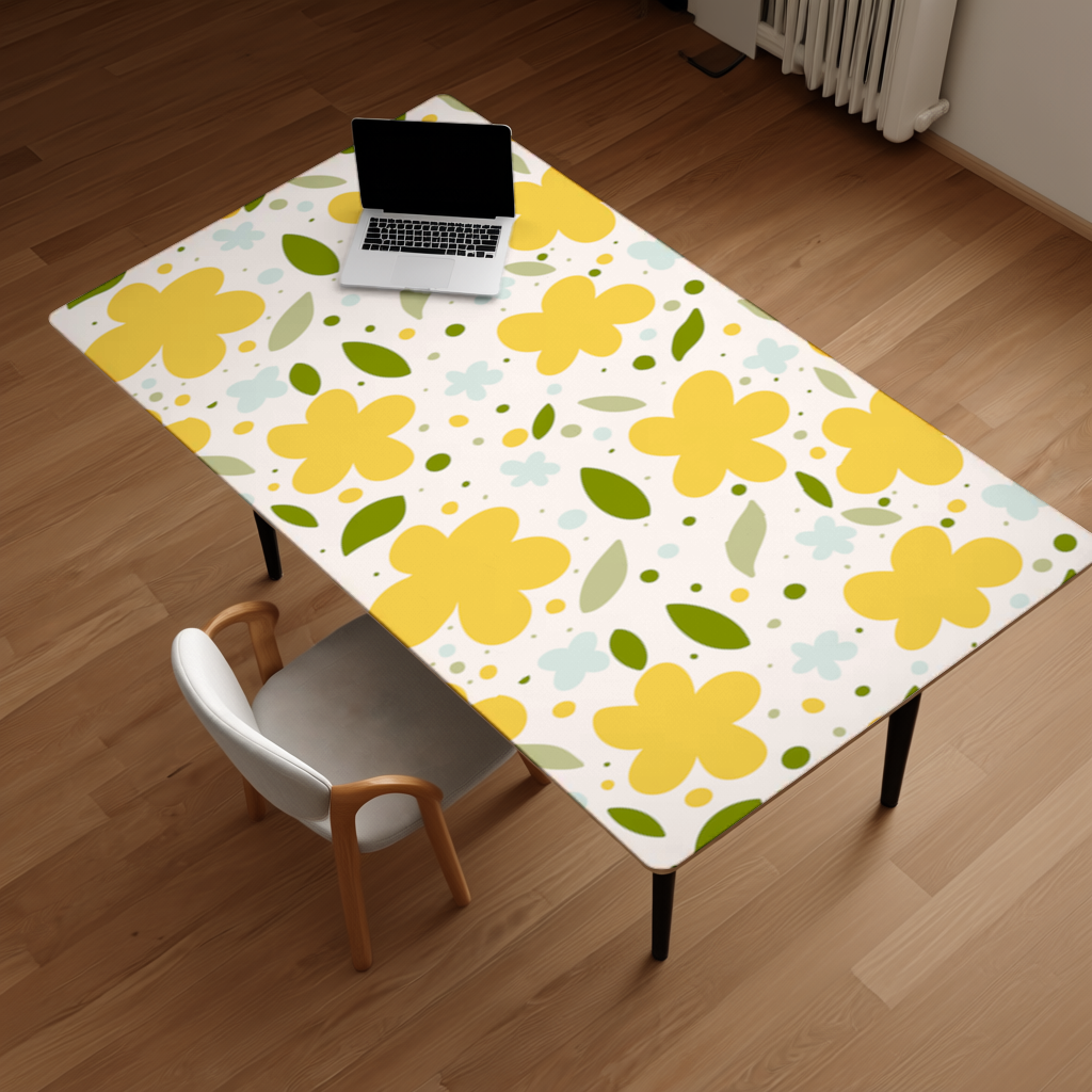 Yellow Floral and Leaf Boho Seamless Pattern Desk Pad