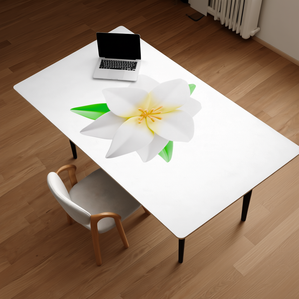 3D Beyaz Zambak Çiçeği İllüstrasyonu Masa Matı