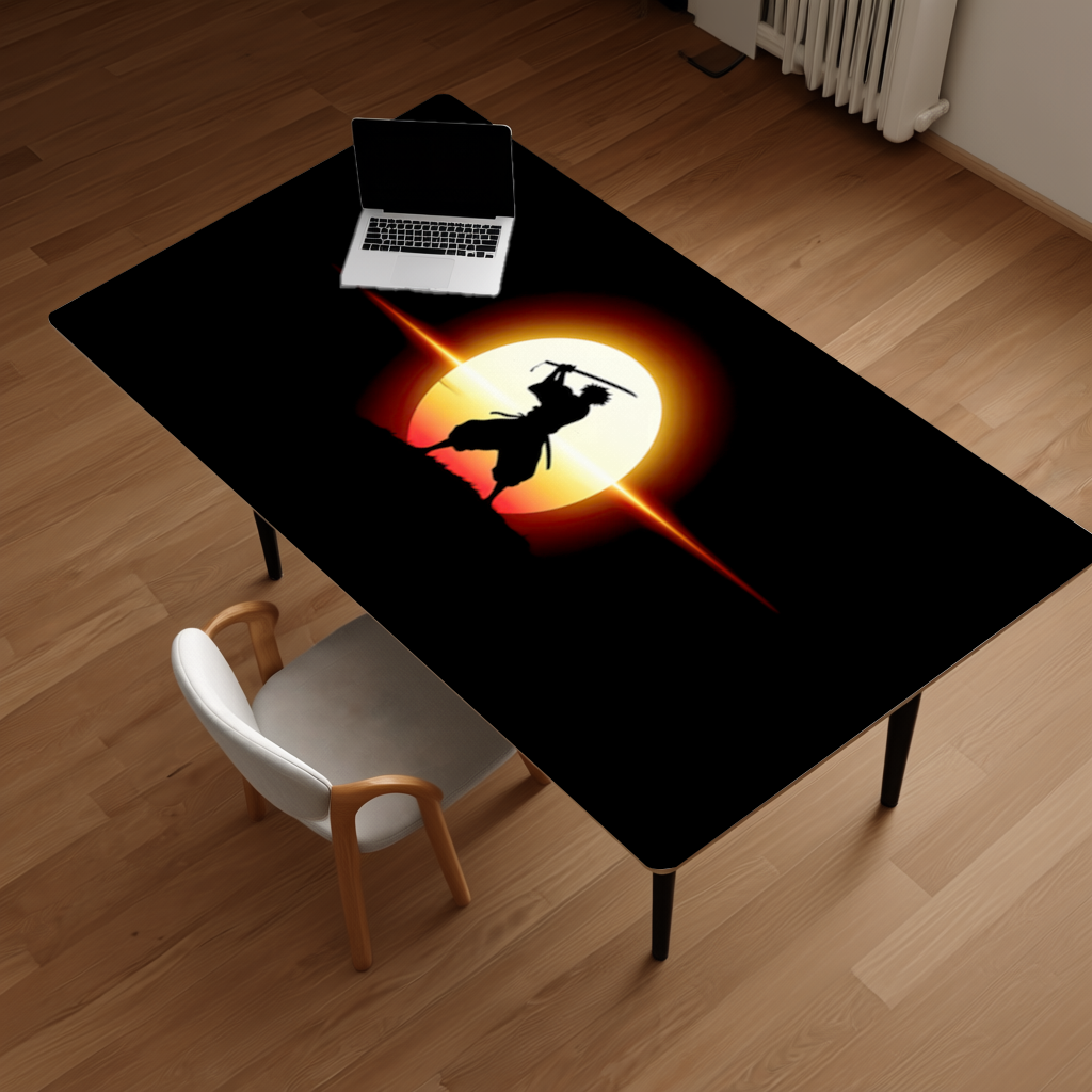 Samurai Silhouette Under the Rising Sun Honor and Strength Desk Pad