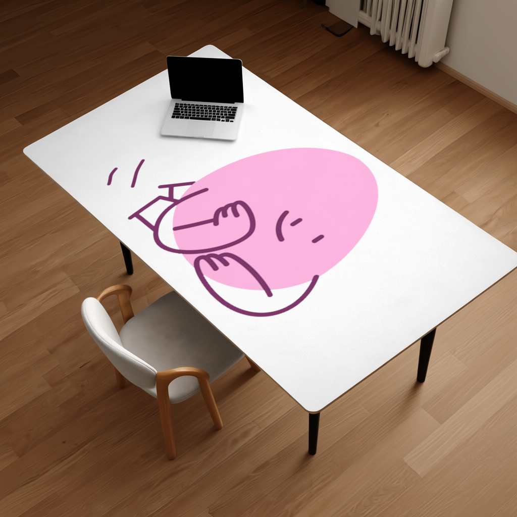 Cute Pink Lying Character Illustration Desk Pad