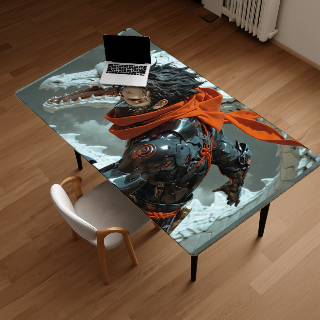 Dark Anime Warrior with Red Cloak and Dragon 