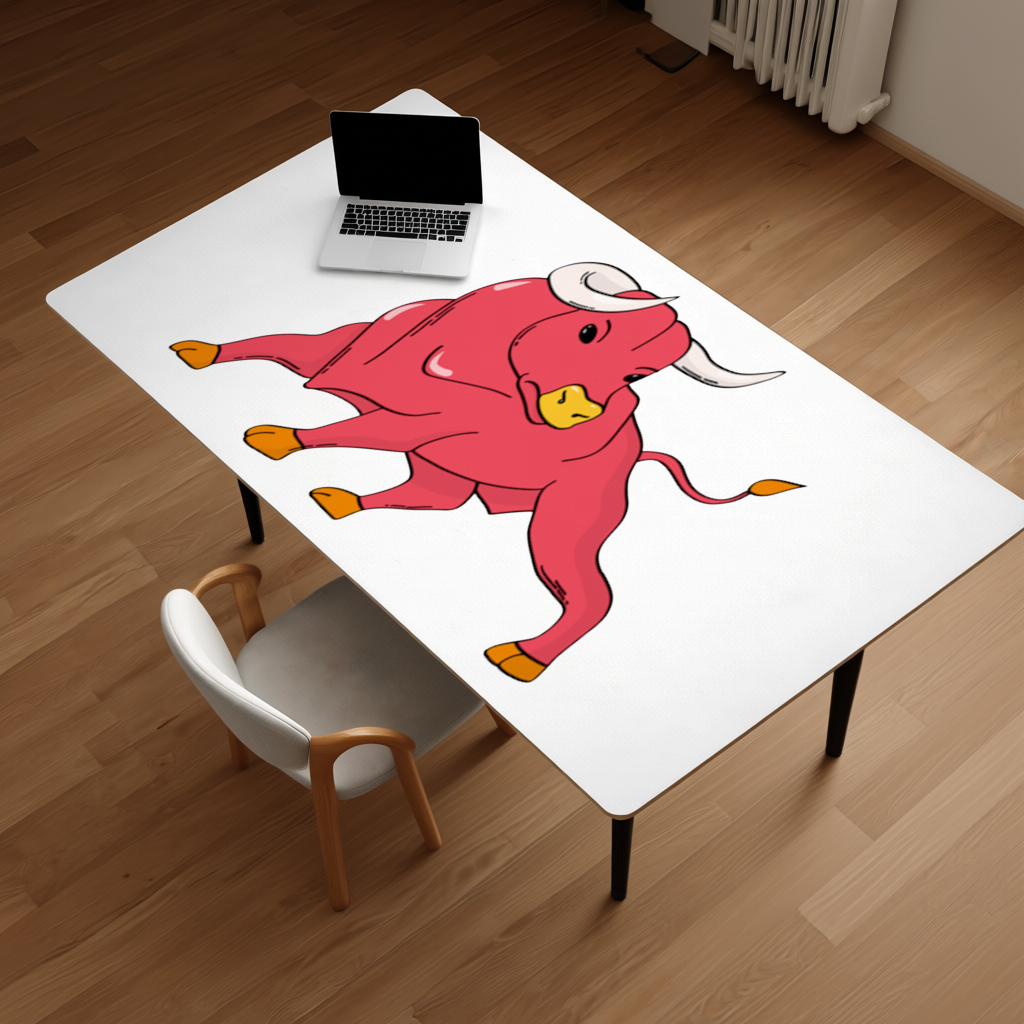 Spanish Red Bull Illustration Inspired by Matador Theme Desk Pad