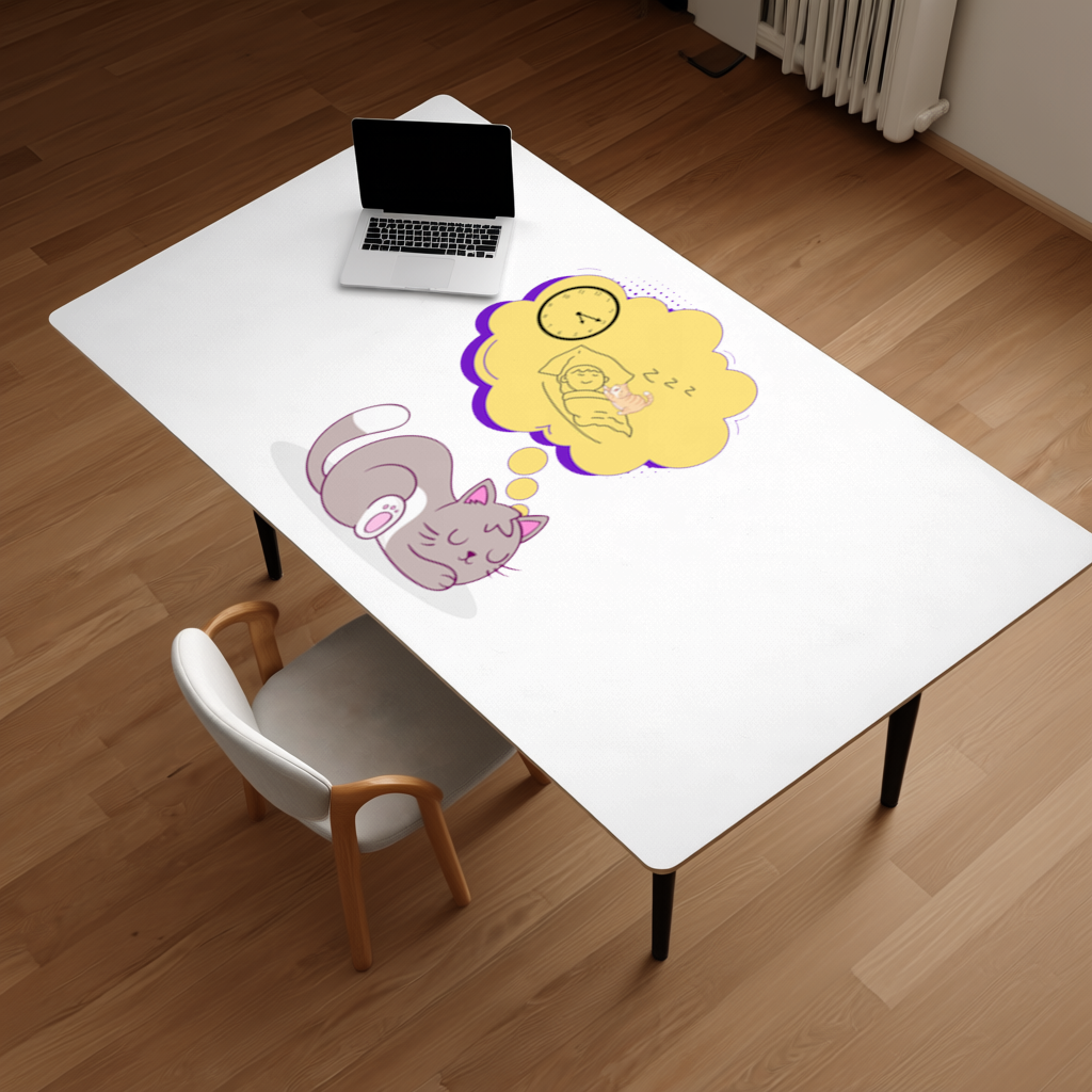 Cat Planning a 4 AM Zoomies Illustration Desk Pad