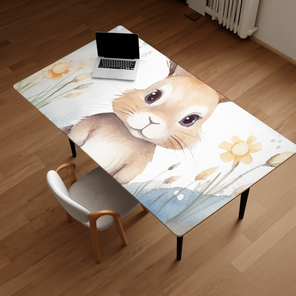 Cute Bunny Watercolor Illustration Desk Pad