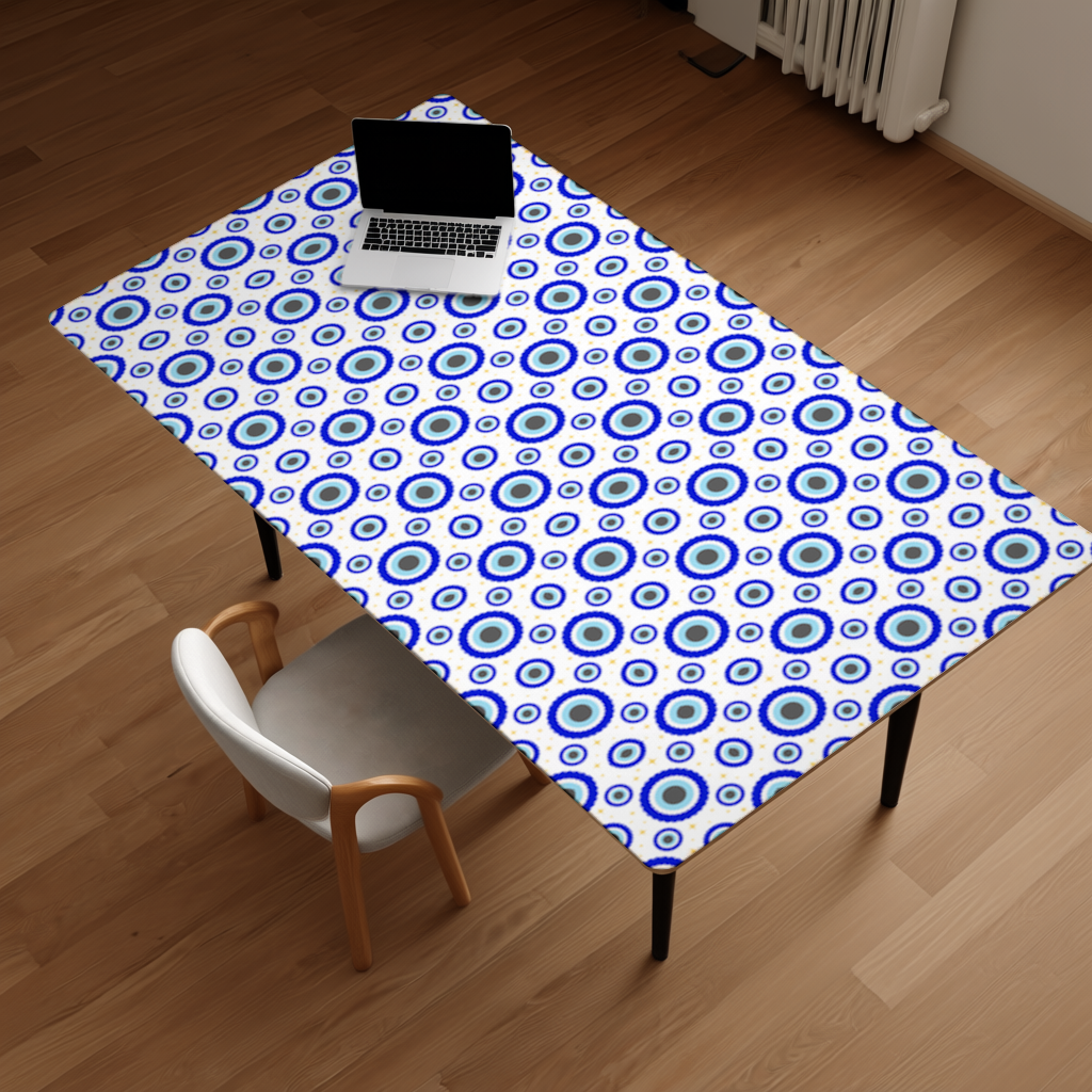 Blue Evil Eye Pattern with Stars Desk Pad