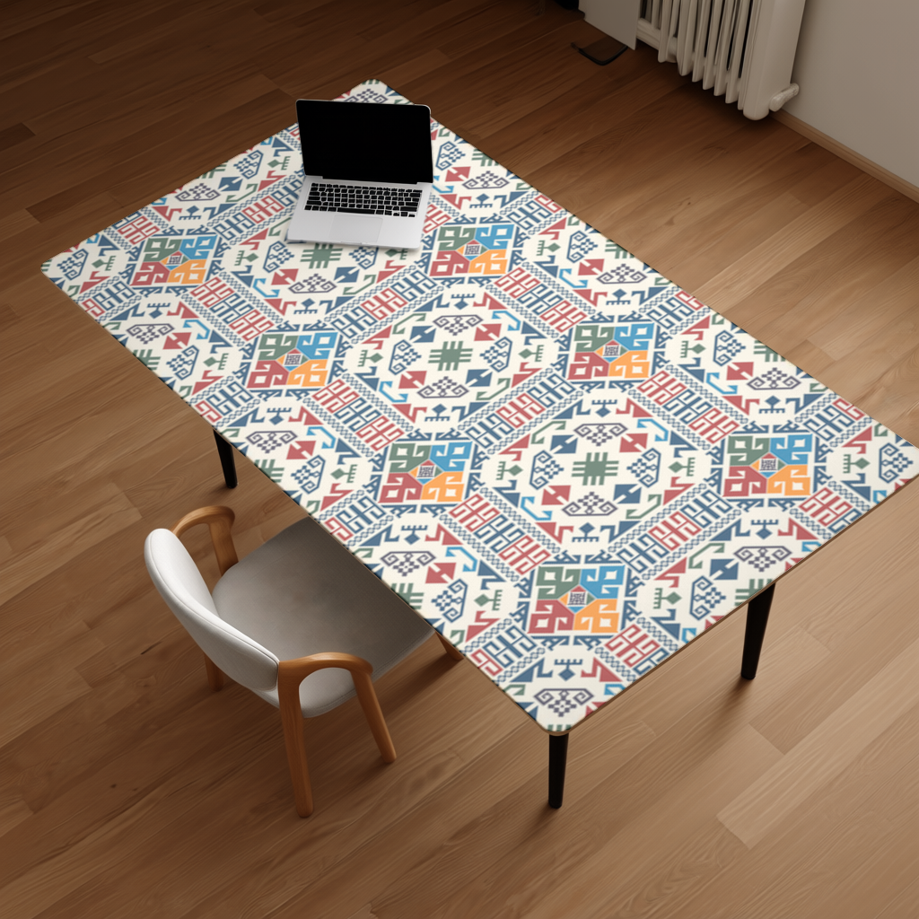 Multicolor Ethnic Geometric Motif Desk Pad