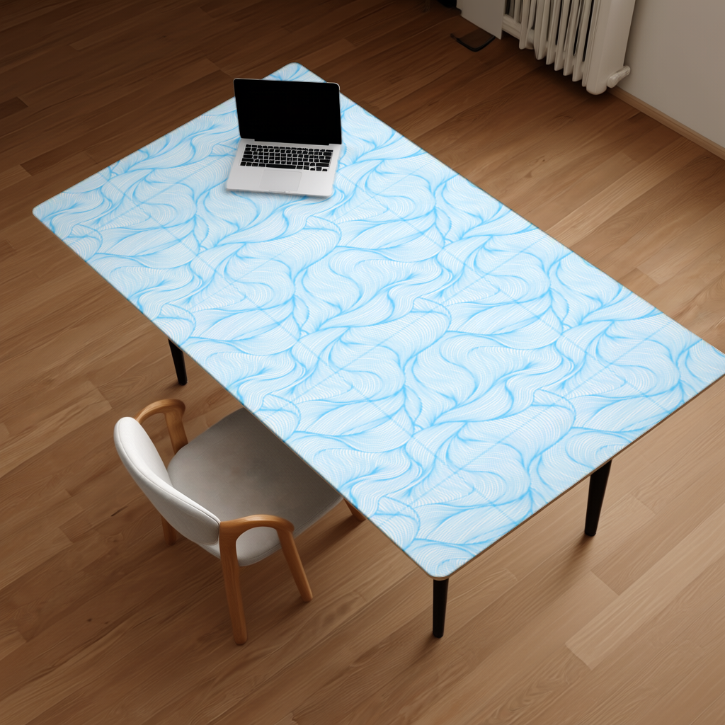 Blue Wavy Linear Abstract Pattern Desk Pad