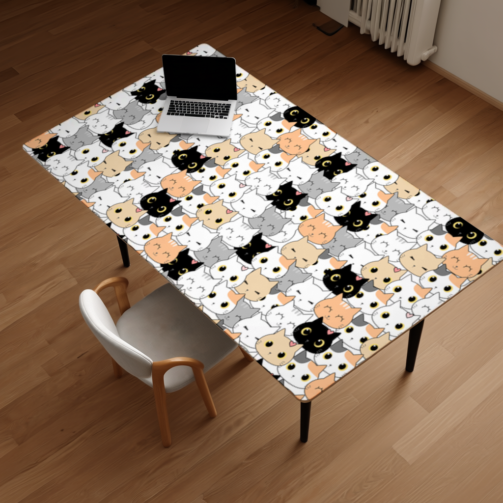 Colorful Cute Cat Faces Seamless Pattern Desk Pad