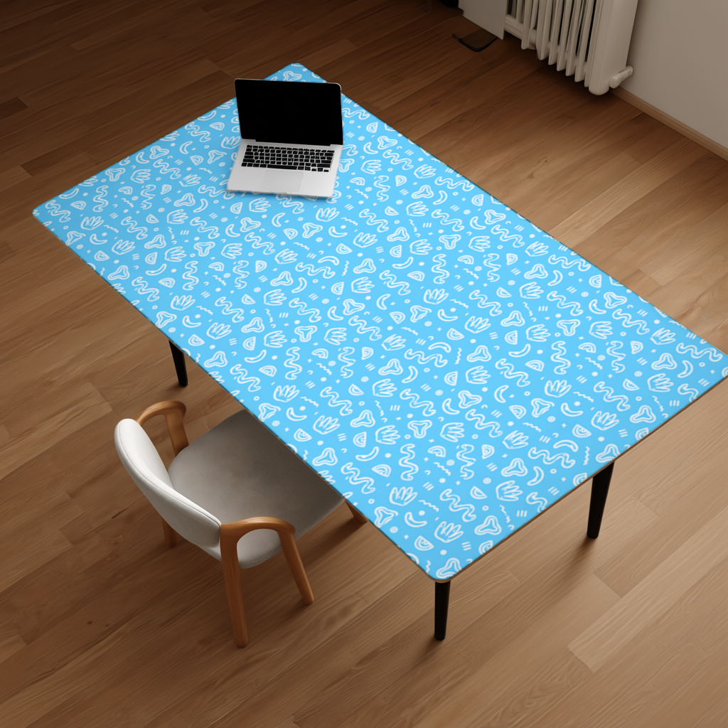 Blue Abstract Doodle Desk Pad