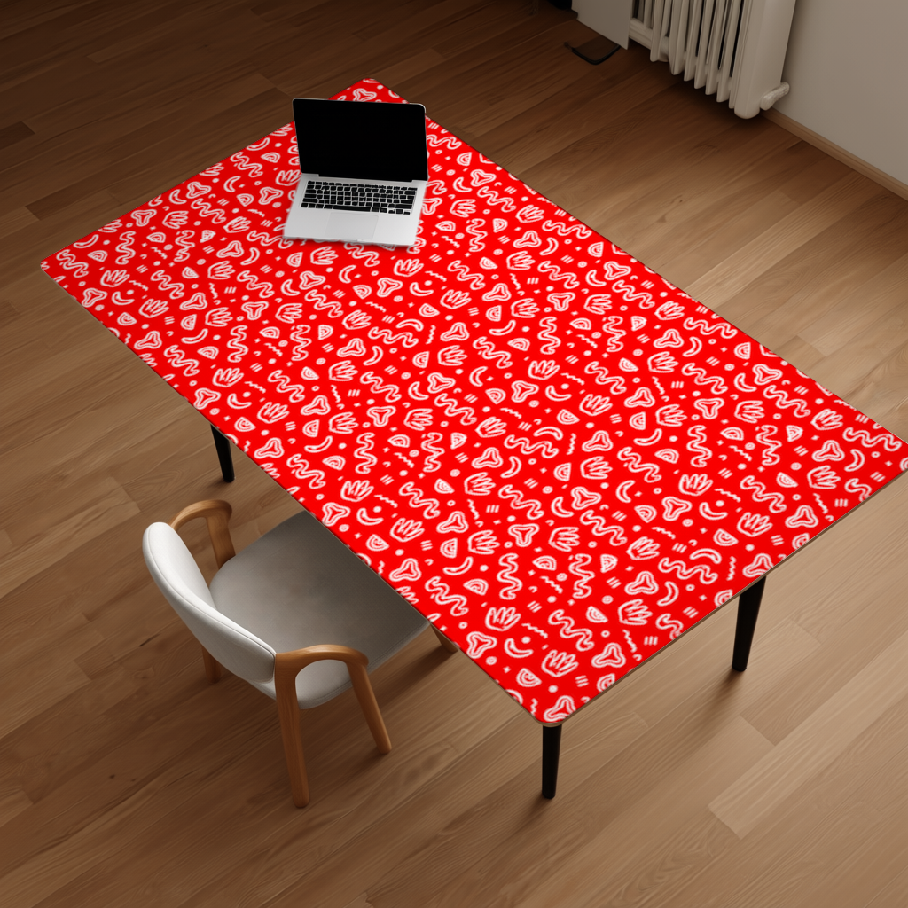 Red Abstract Doodle Desk Pad