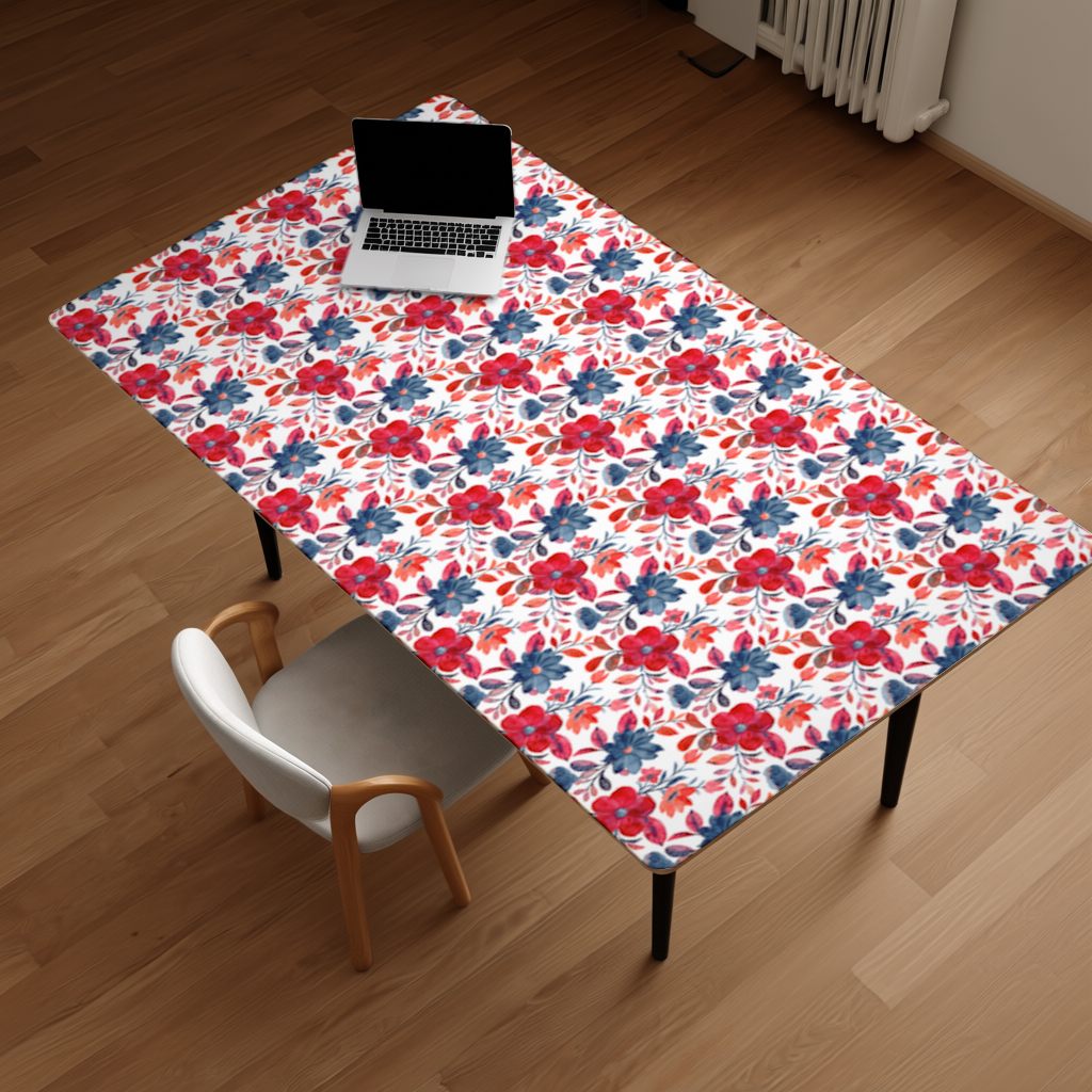 Watercolor Red Navy Floral Desk Pad