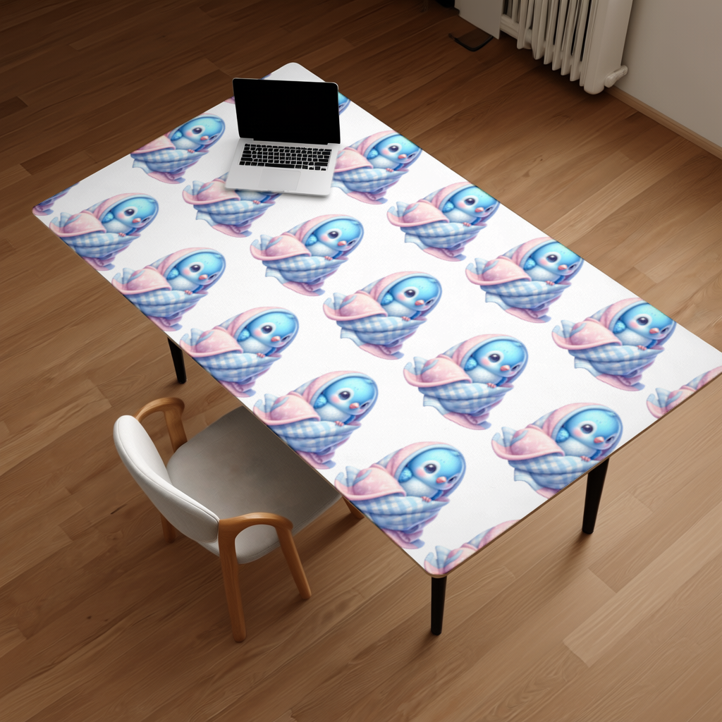 Kawaii Blue Bird in Blanket Desk Pad
