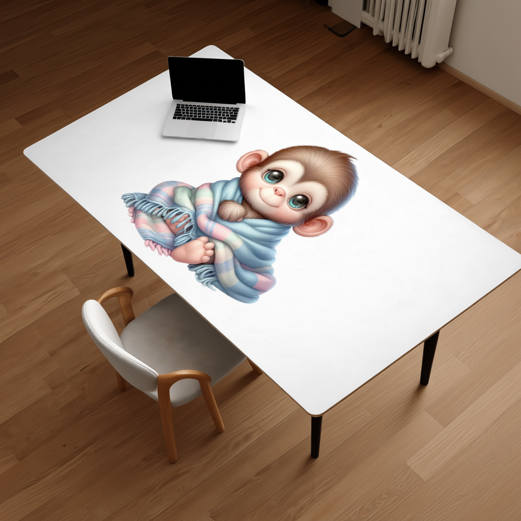 Cute Baby Monkey Wrapped in Blanket Desk Pad