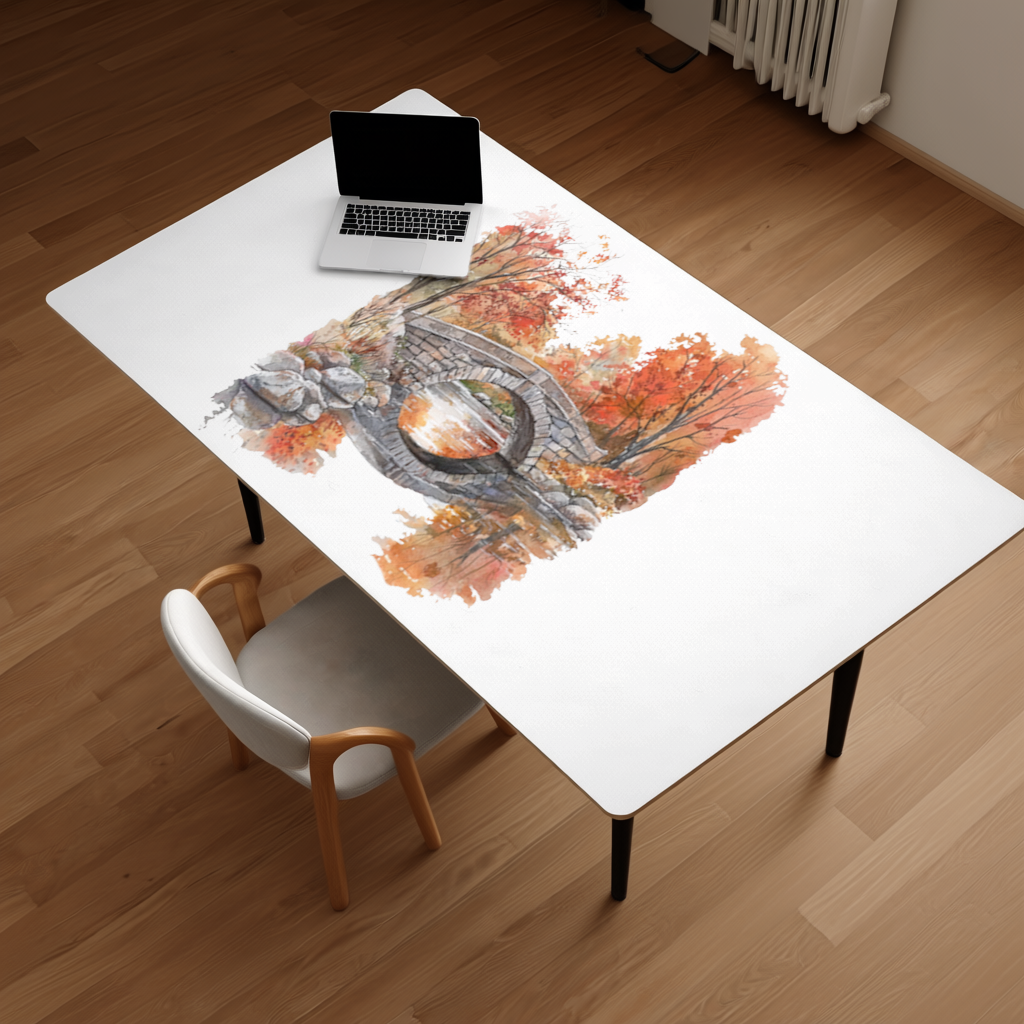 Autumn Stone Arch Bridge Over River Desk Pad