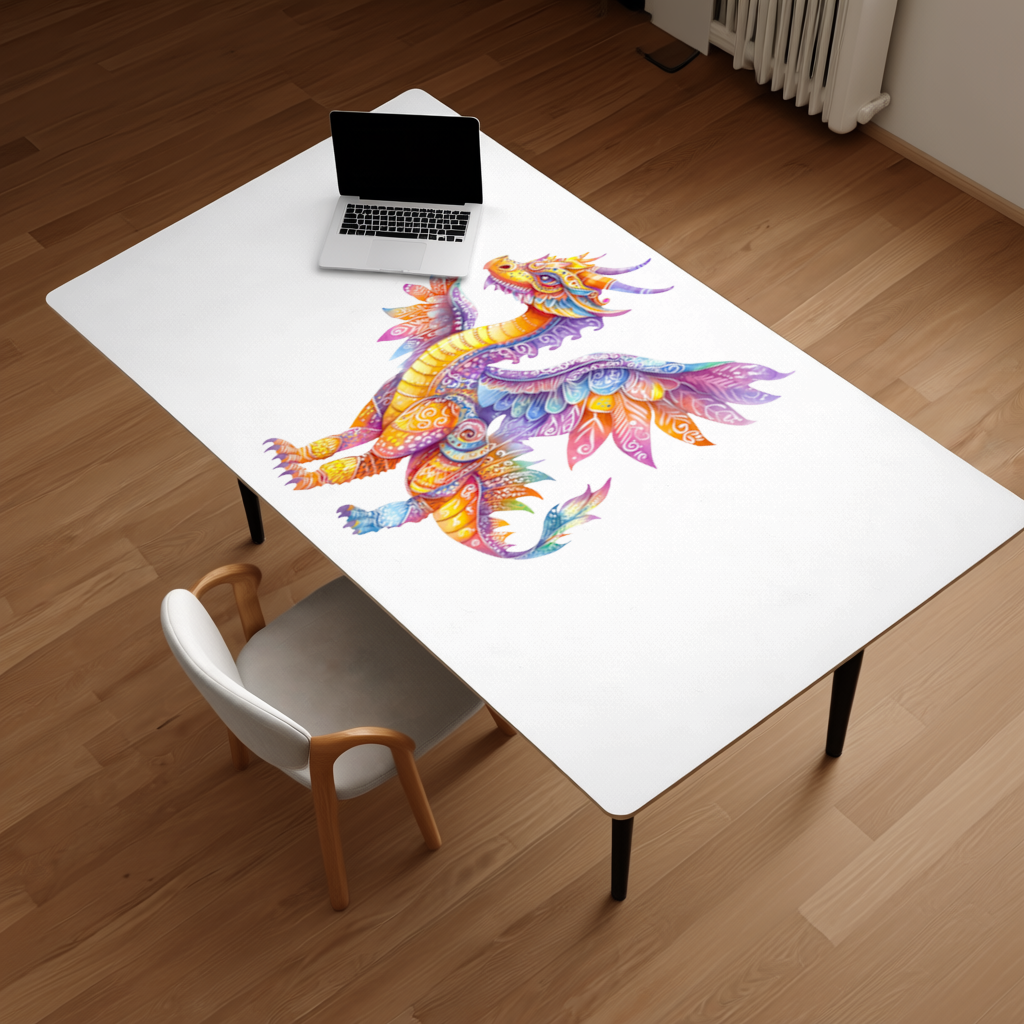 Vibrant Rainbow Mythical Dragon Desk Pad