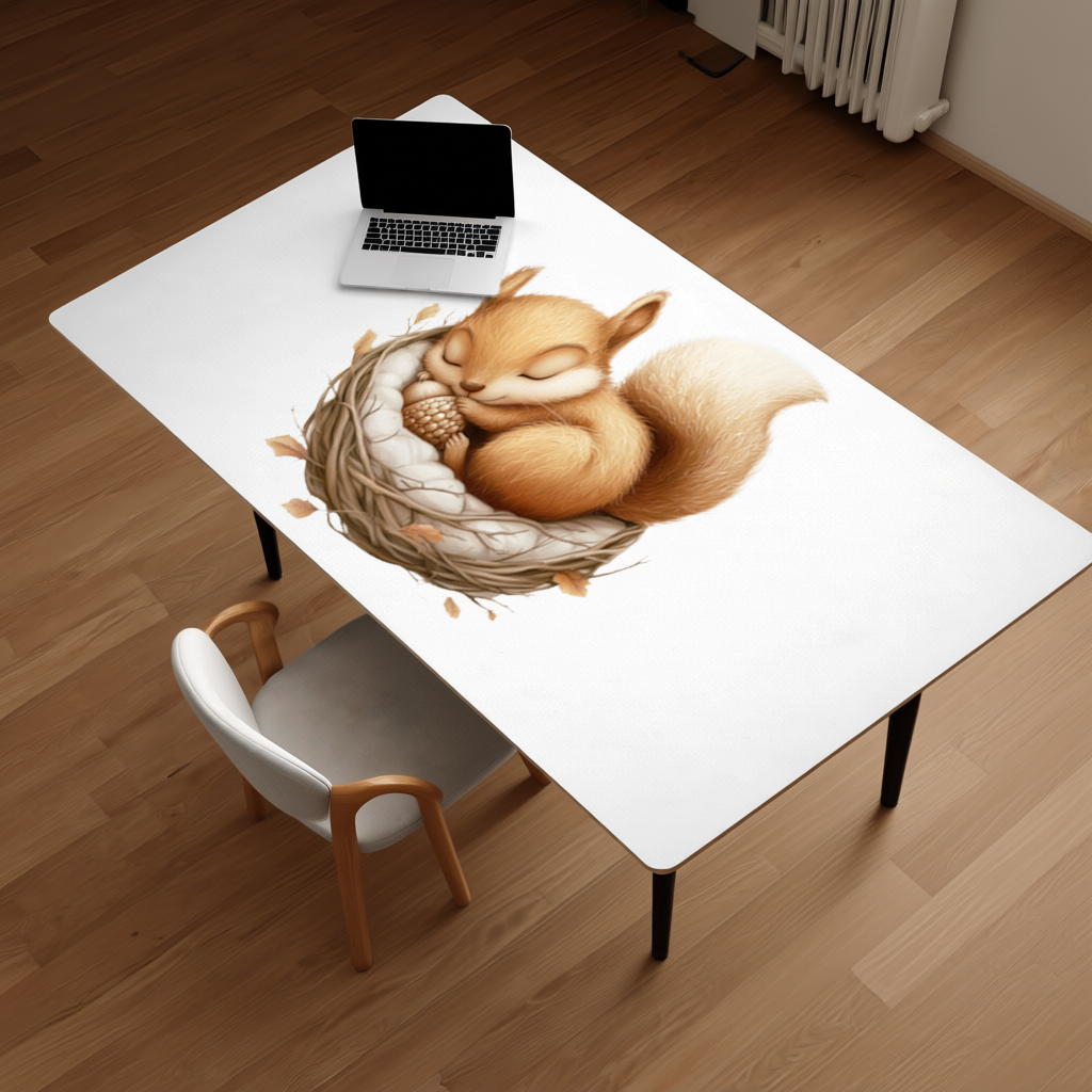 Sleeping Baby Squirrel in Nest Desk Pad