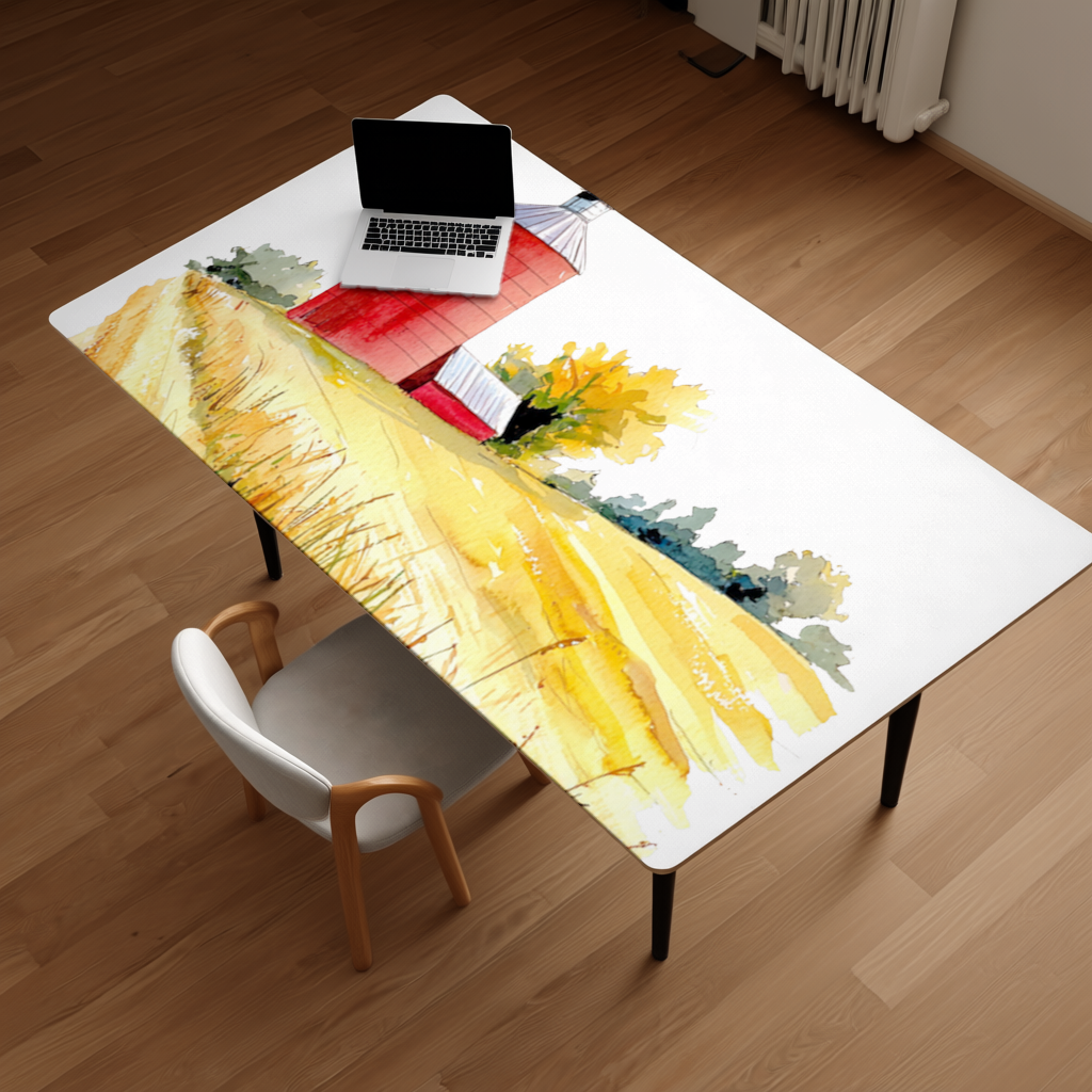Red Farm Silo and Golden Wheat Field Desk Pad