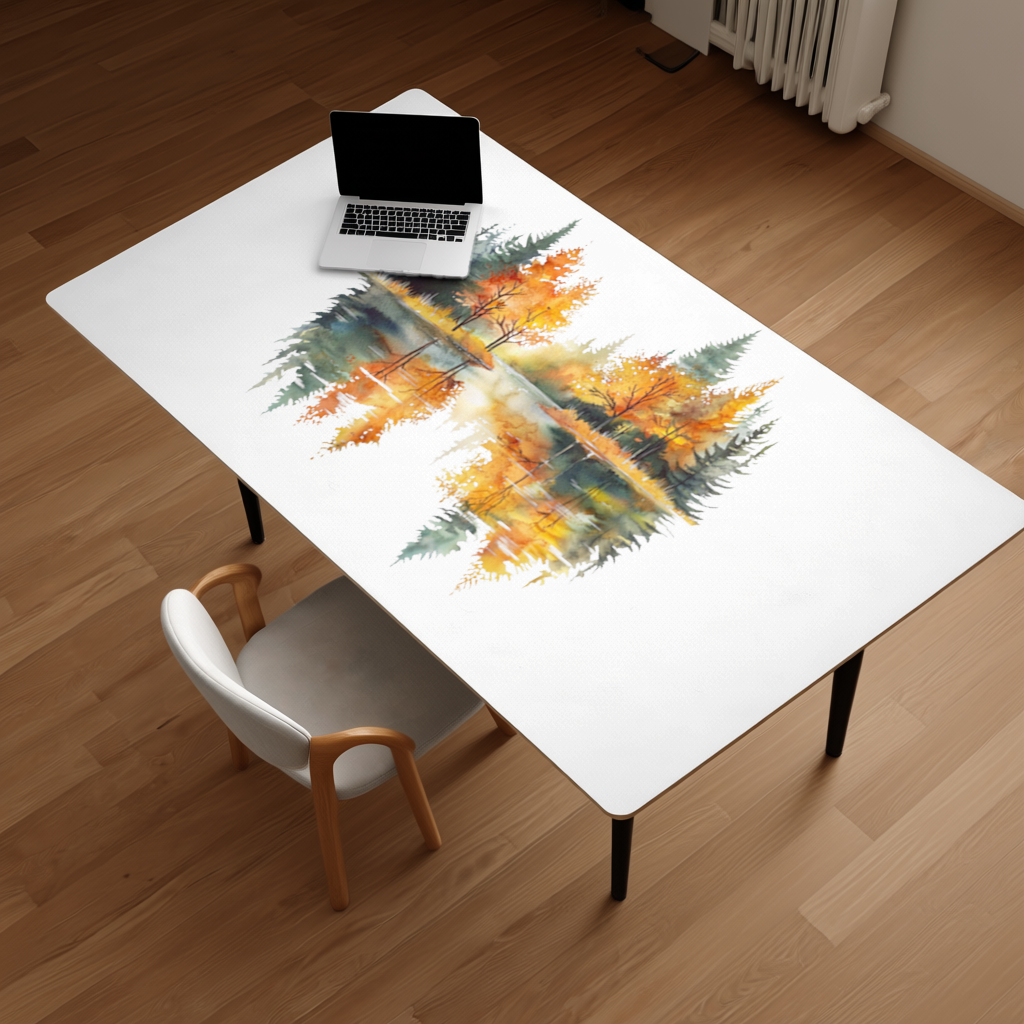 Autumn Forest Lake Reflection Desk Pad