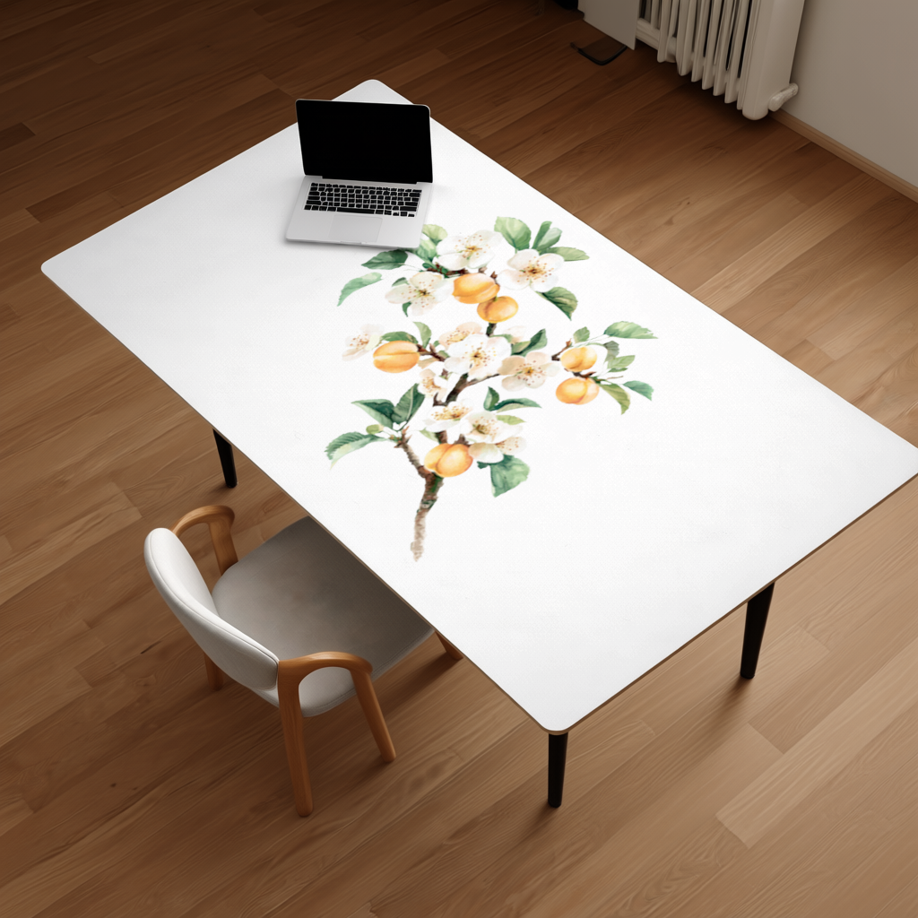 Watercolor Apricot Blossom Branch Desk Pad