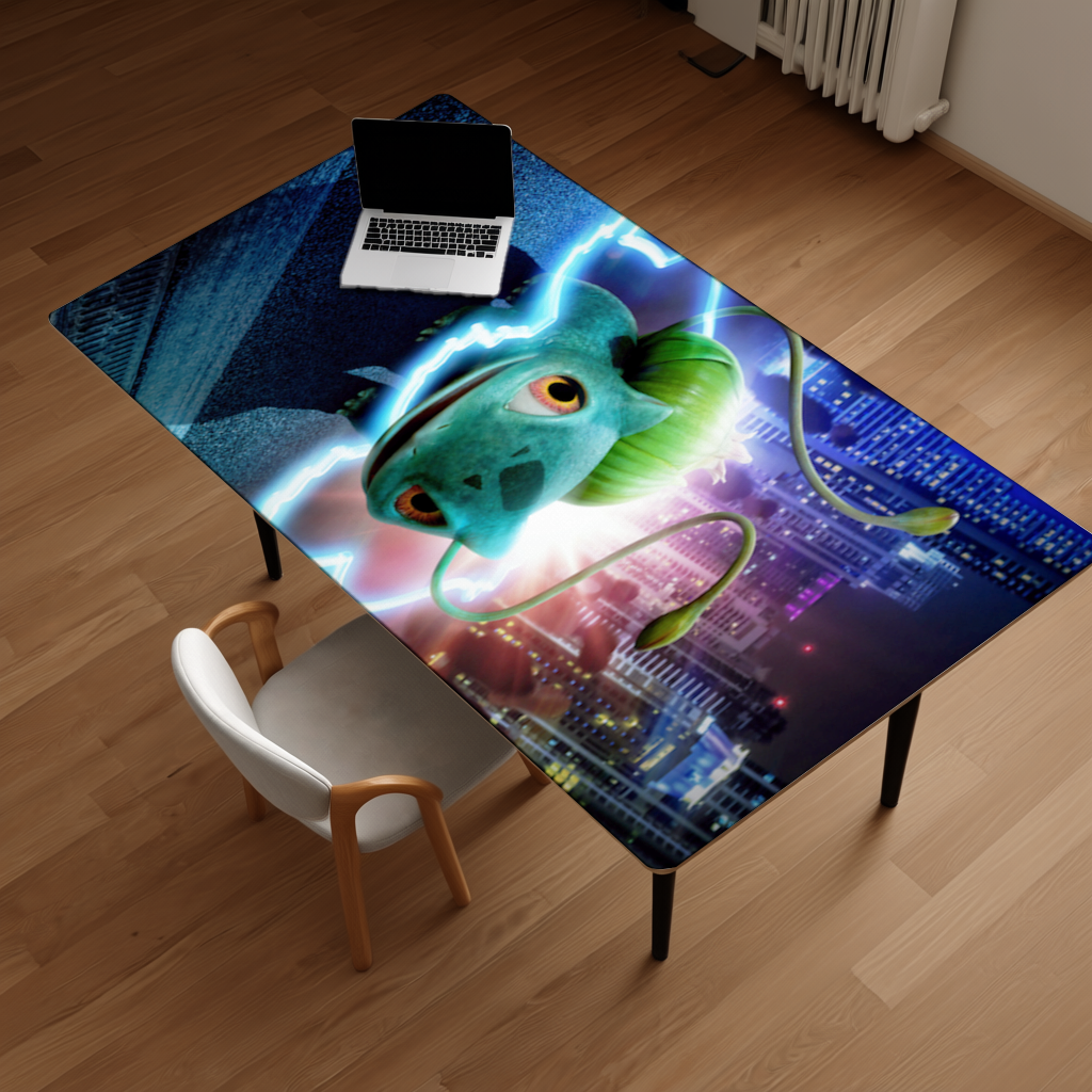 Glowing Neon Creature in Night City Desk Pad