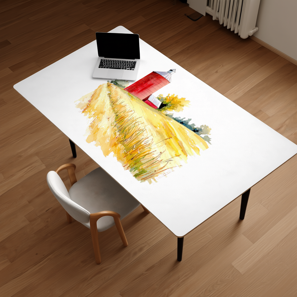 Kırmızı Silo ve Altın Buğday Tarlası Masa Matı