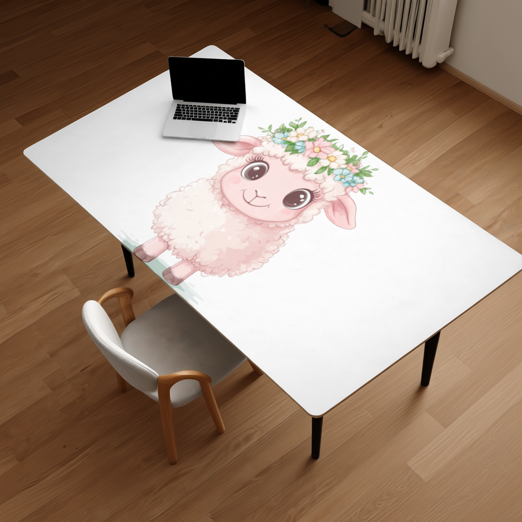 Kawaii Flower Crown Pink Lamb Desk Pad