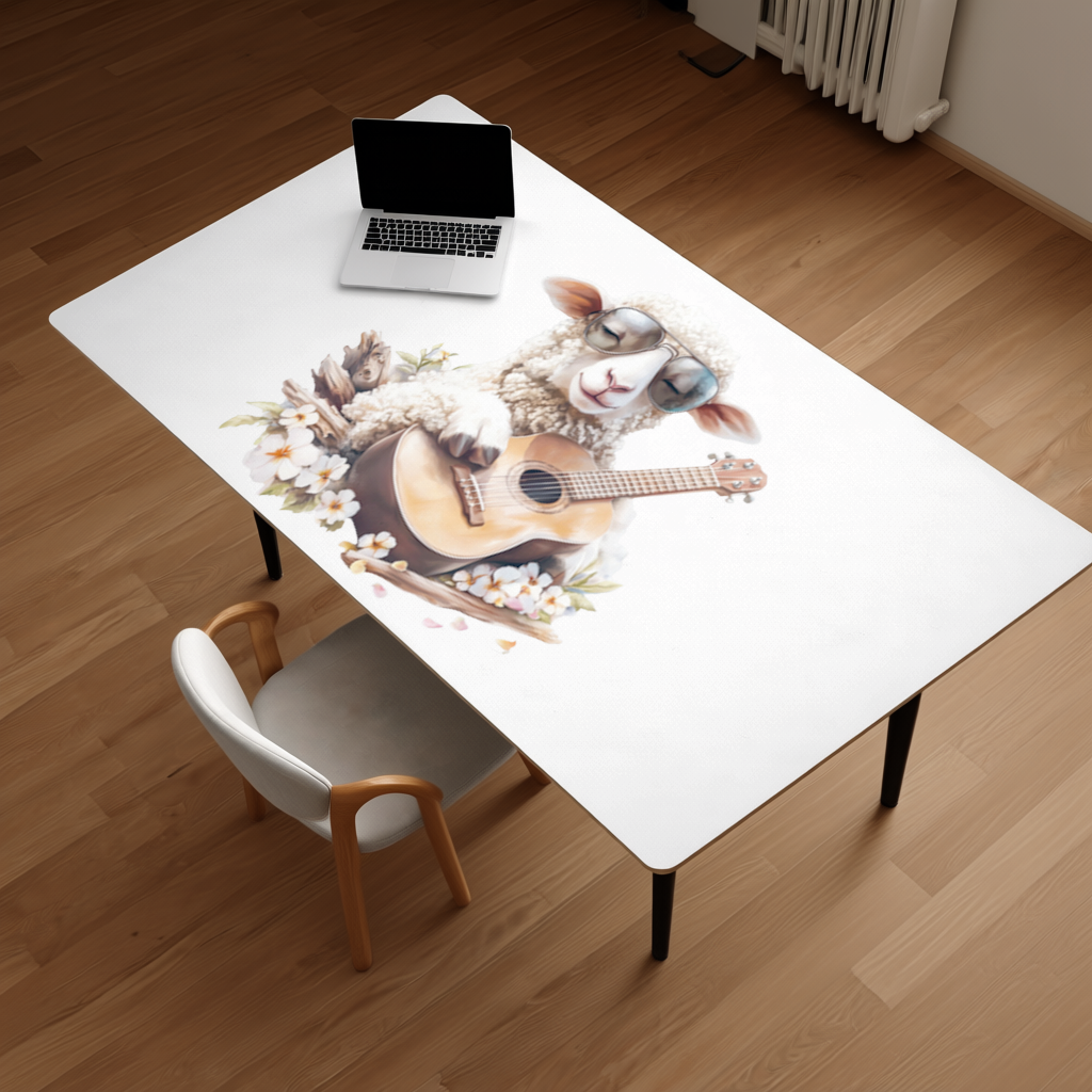 Ukulele Çalan Havalı Gözlüklü Koyun Masa Matı