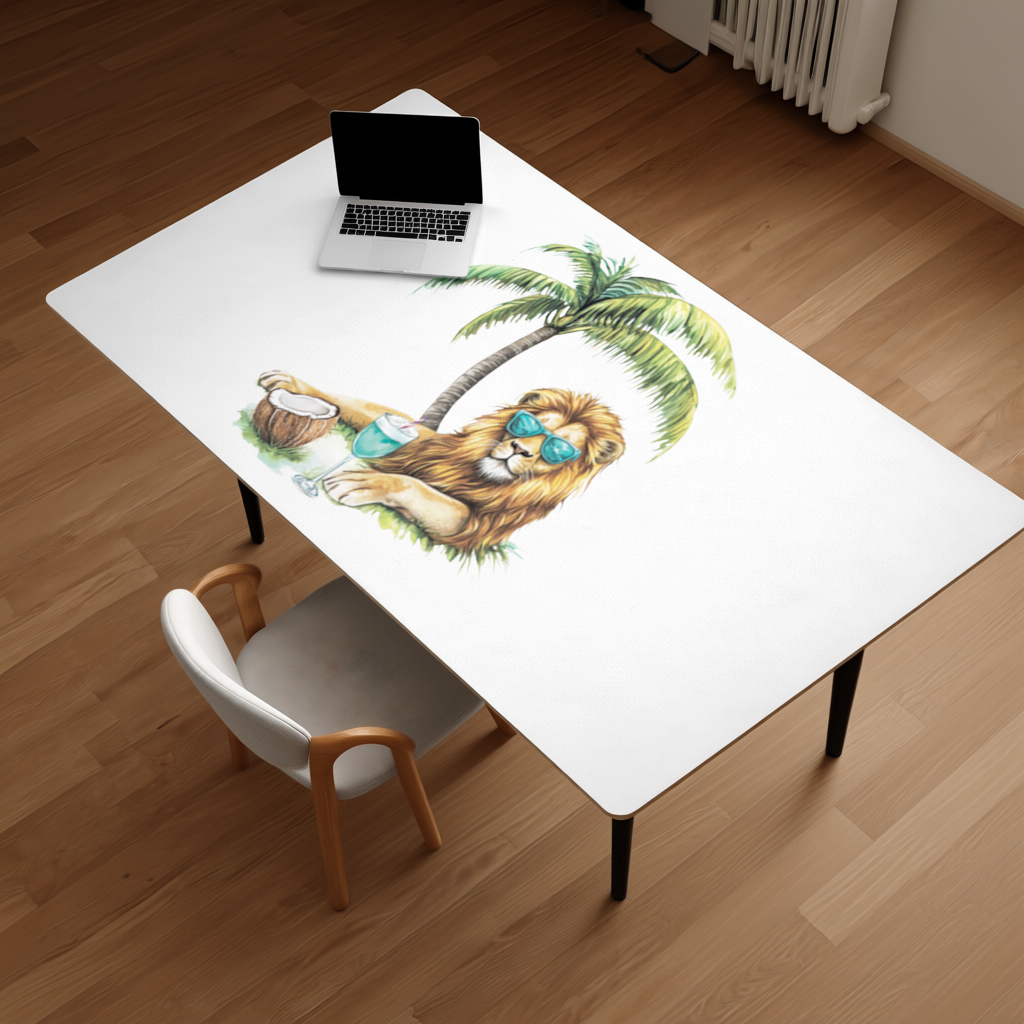 Summer Vibe Lion Under Palm Tree Desk Pad