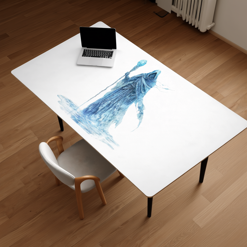 Blue Frost Mage Hooded Wizard Staff Desk Pad