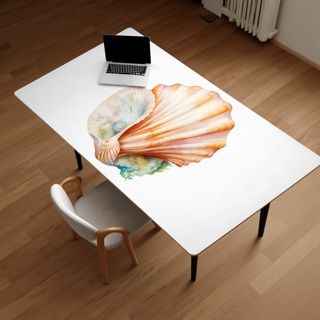 Iridescent Pearls in Orange Scallop Seashell 