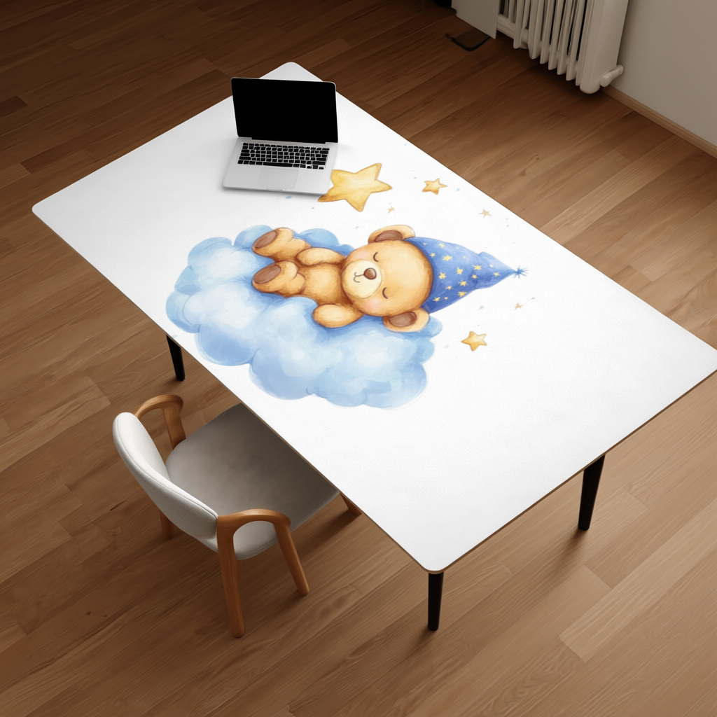 Sleeping Teddy Bear on a Cloud Desk Pad