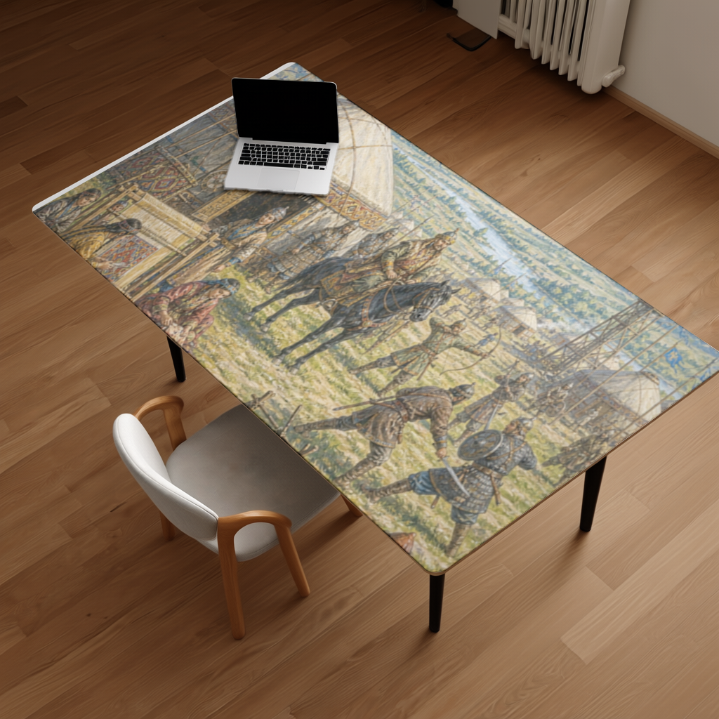 Ancient Steppe Heritage Historic Turkish Camp Scene Art Desk Pad