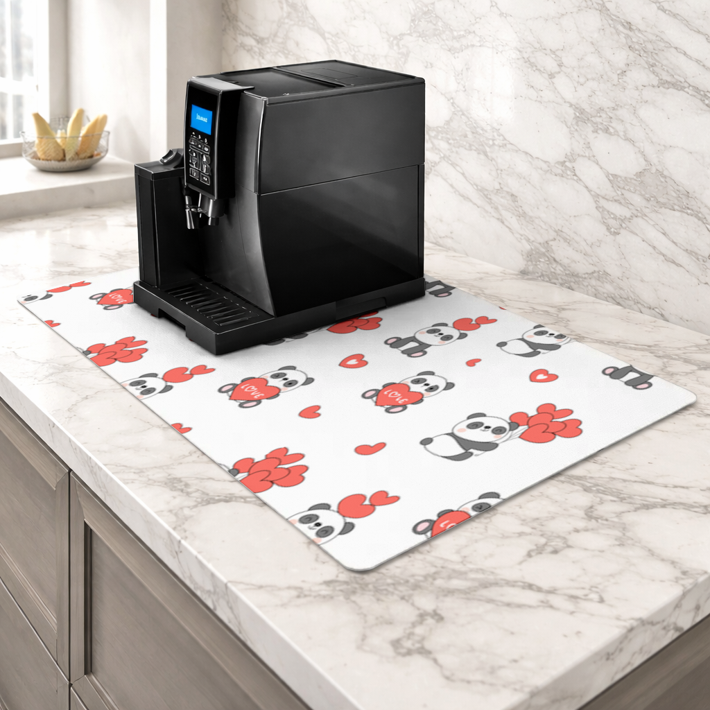 Cute Panda Valentines Day Love Heart Pattern Design Coffee Machine Base Mat