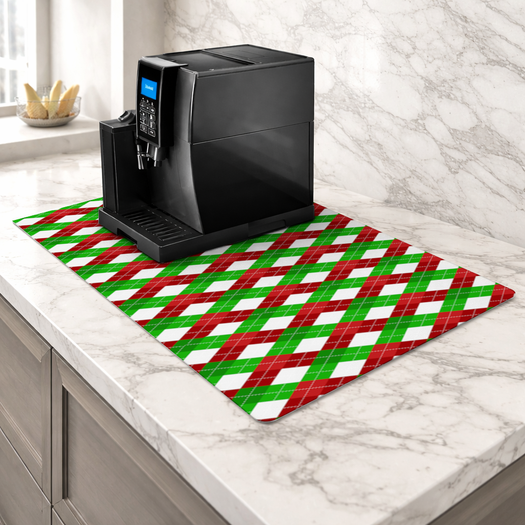 Red Green Argyle Plaid Background Pattern Coffee Machine Base Mat