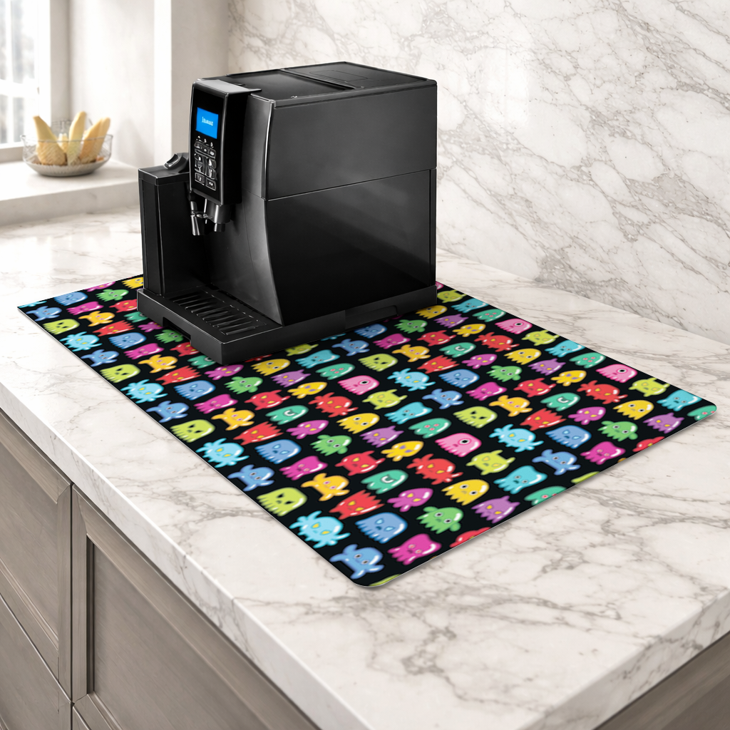 Cute Colorful Monsters Seamless Pattern Coffee Machine Base Mat