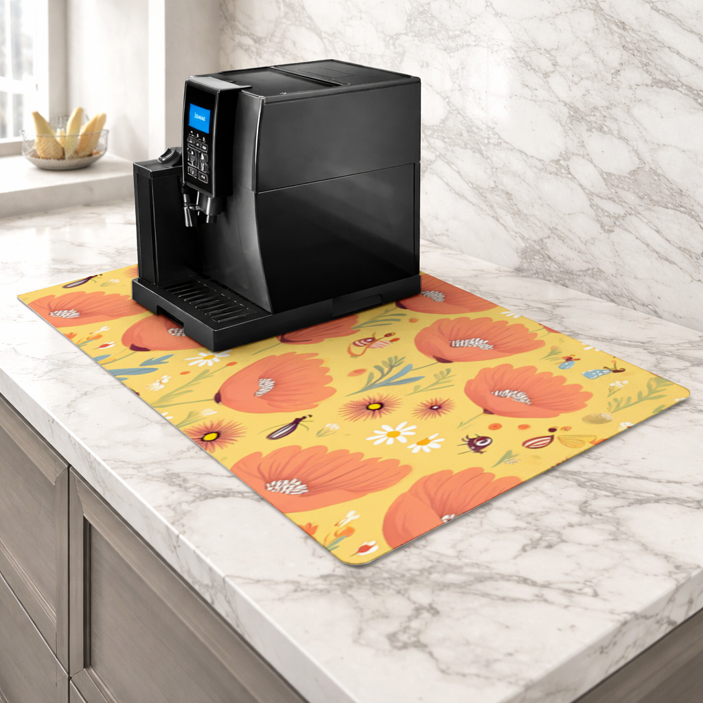 Floral  Insect Pattern  Colorful Design Coffee Machine Base Mat