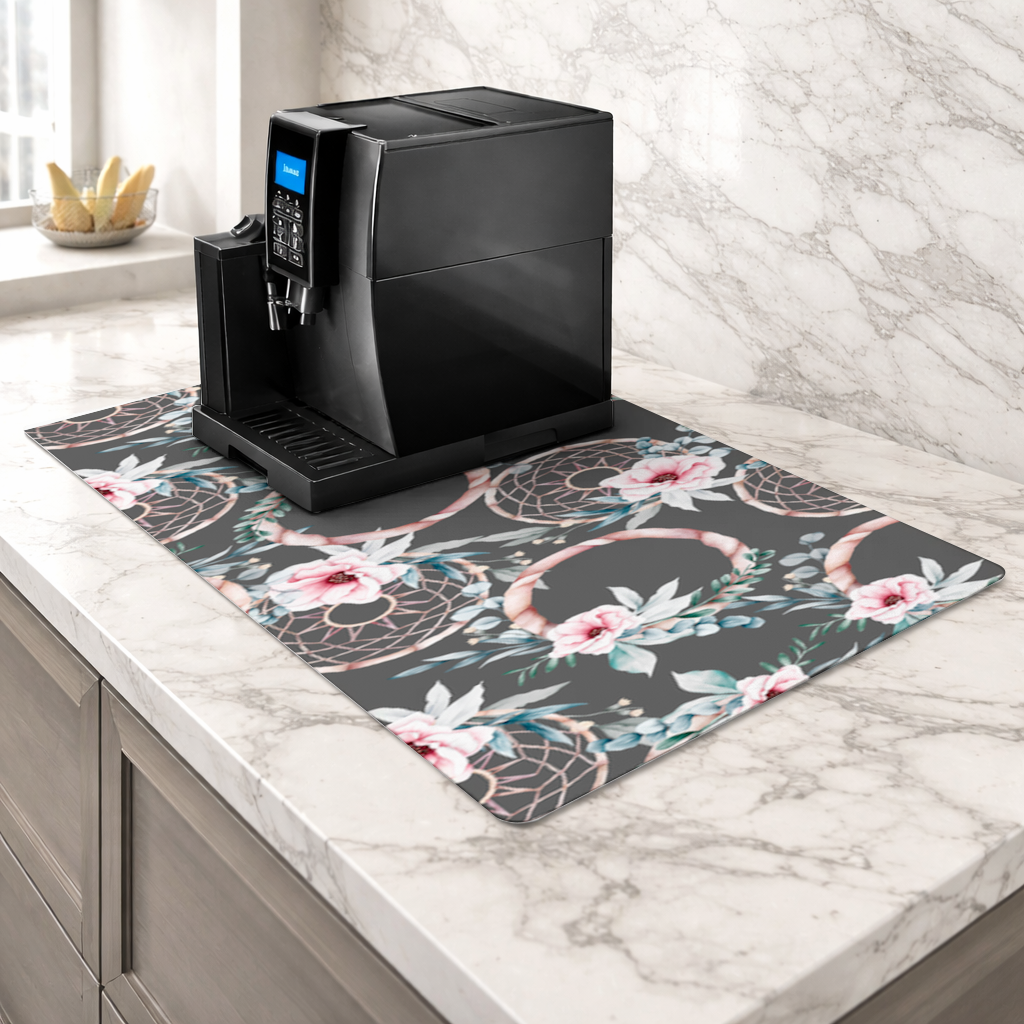 Boho Çiçek ve Dreamcatcher Deseni Kahve Makinası Alt Matı