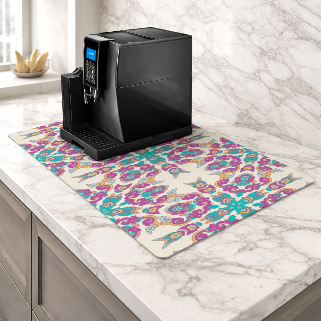 Colorful Oriental Symmetrical Mandala Pattern Coffee Machine Base Mat