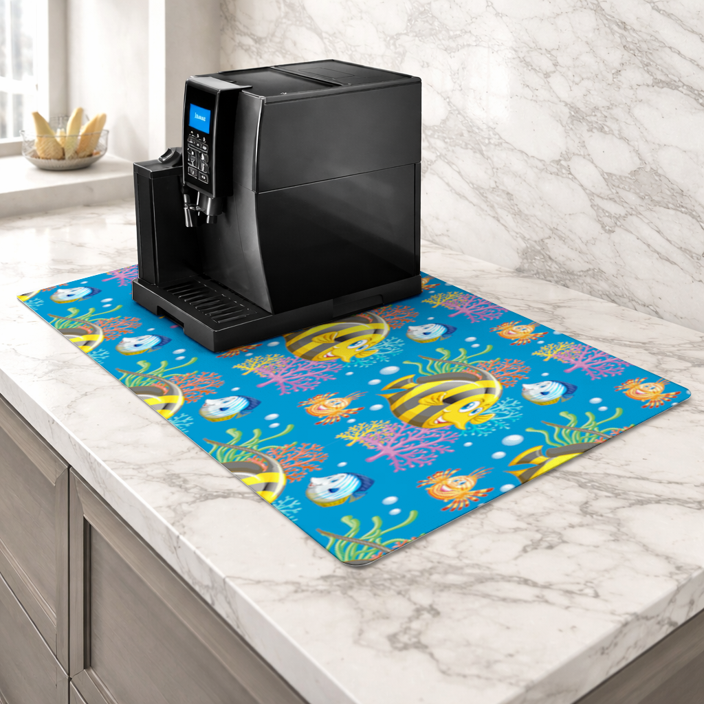 Colorful Tropical Fish and Coral Reef Pattern Coffee Machine Base Mat